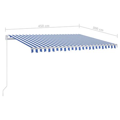 vidaXL Automatska tenda na uvlačenje sa stupovima 4,5x3 m plavo-bijela