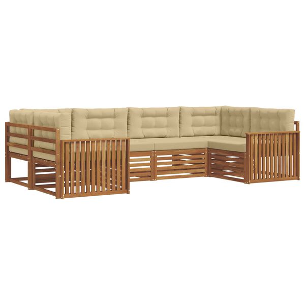 vidaXL Setovi sofa s jastukom 6 pcs Prirodna i bež Čvrsto drvo akacije
