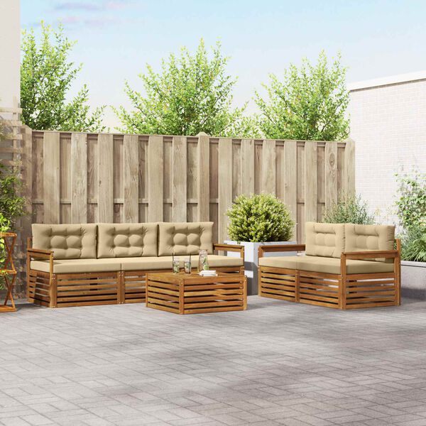 vidaXL Set vanjskih sofa s jastukom 6 pcs Prirodna i bež