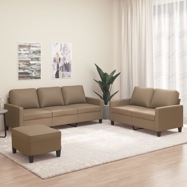 vidaXL 3-dijelni set sofa s jastucima boja cappuccina od umjetne kože