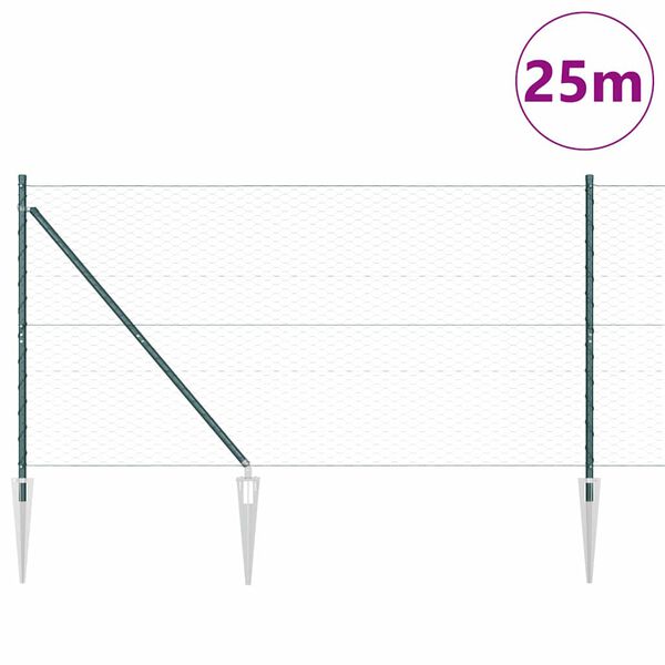 vidaXL Ograda s stupovima Zelena 1.2 x 25 m Čelik prekriven PVC-om