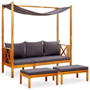 vidaXL Vrtna klupa s nadstre&scaron;nicom i tabureima masivno bagremovo drvo