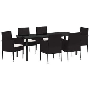 vidaXL Vrtni set za objed s jastukom 7 pcs Crna poliratan