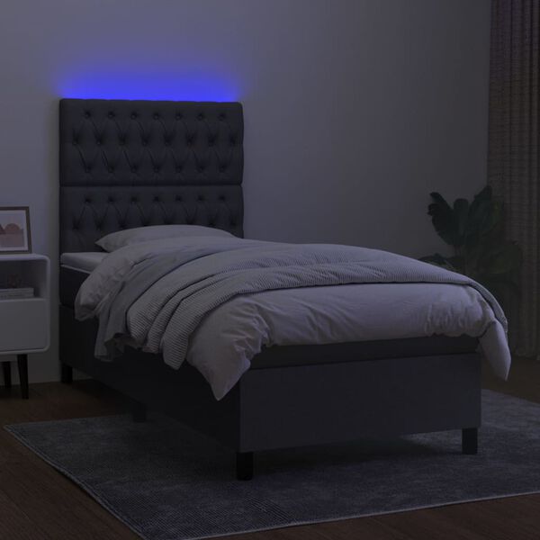 vidaXL Krevet box spring s madracem LED tamnosivi 100x200 cm tkanina