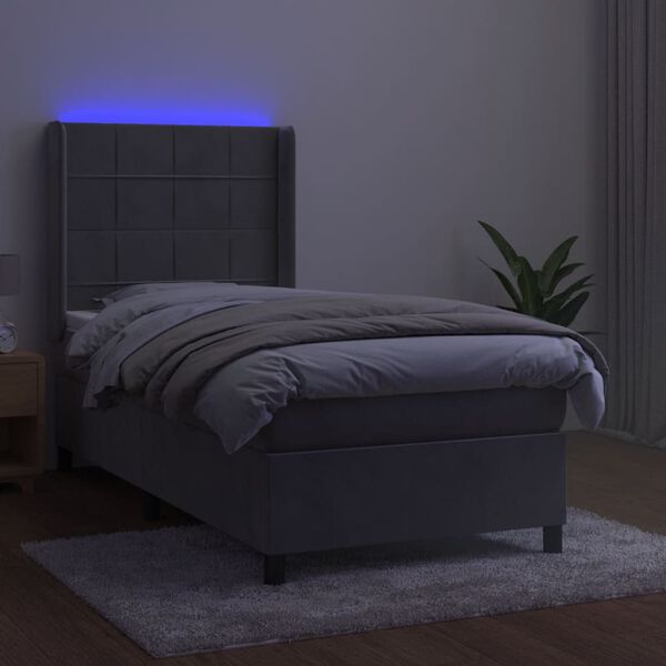 vidaXL Krevet box spring s madracem LED svjetlosivi 80x200 cm baršun