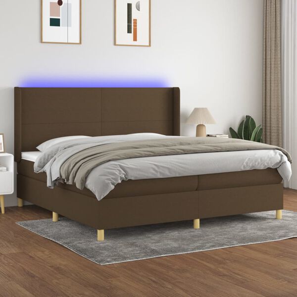 vidaXL Krevet box spring s madracem LED tamnosmeđi 200x200 cm tkanina