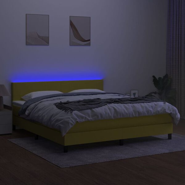 vidaXL Krevet box spring s madracem LED zeleni 160x200 cm od tkanine
