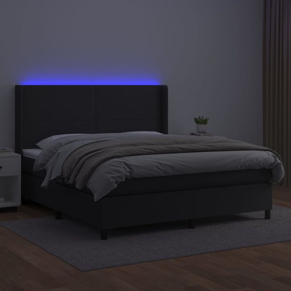vidaXL Krevet box spring s madracem LED crni 160x200cm od umjetne kože