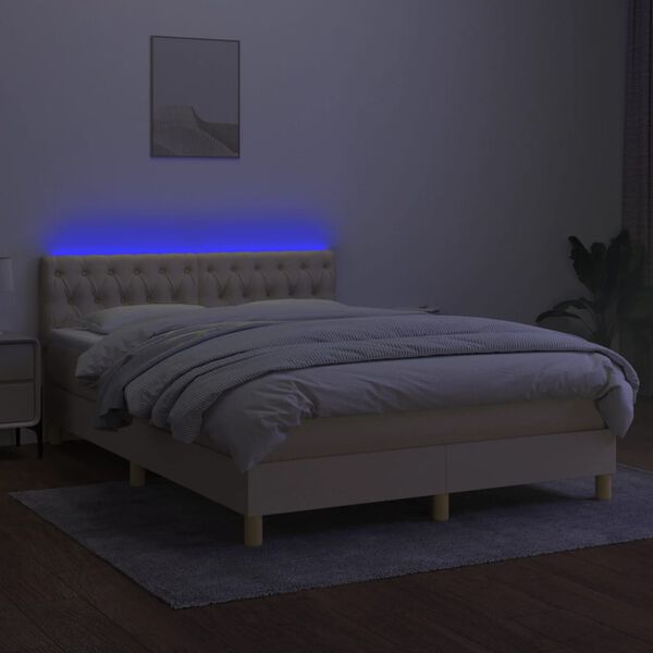 vidaXL Krevet box spring s madracem LED krem 140x200 cm od tkanine