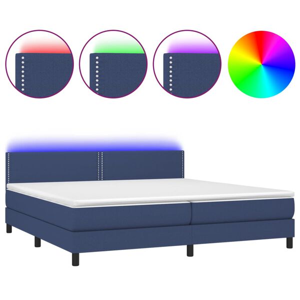 vidaXL Krevet box spring s madracem LED plavi 200x200 cm od tkanine