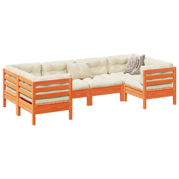 vidaXL 6-dijelni set vrtnih sofa s jastucima voštano smeđi od borovine