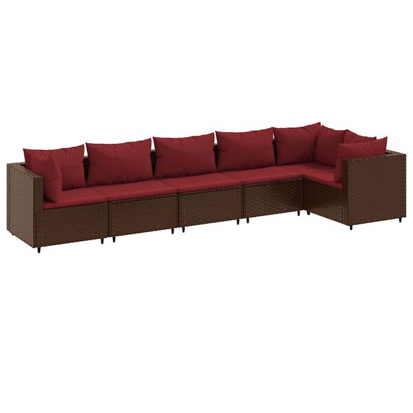 vidaXL 6-dijelna vrtna garnitura s jastucima smeđa od poliratana