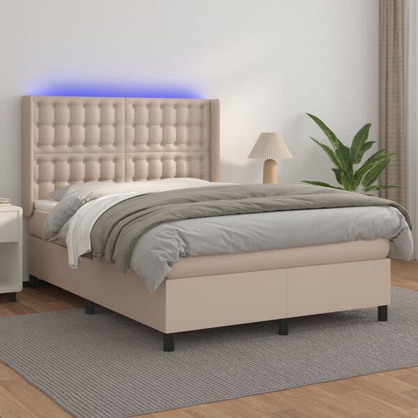 vidaXL Krevet box spring madrac LED cappuccino 140x200cm umjetna koža