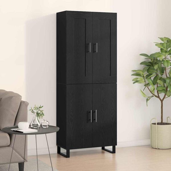 vidaXL Highboard Crni hrast 69,5 x 34 x 180 cm Konstruirano drvo