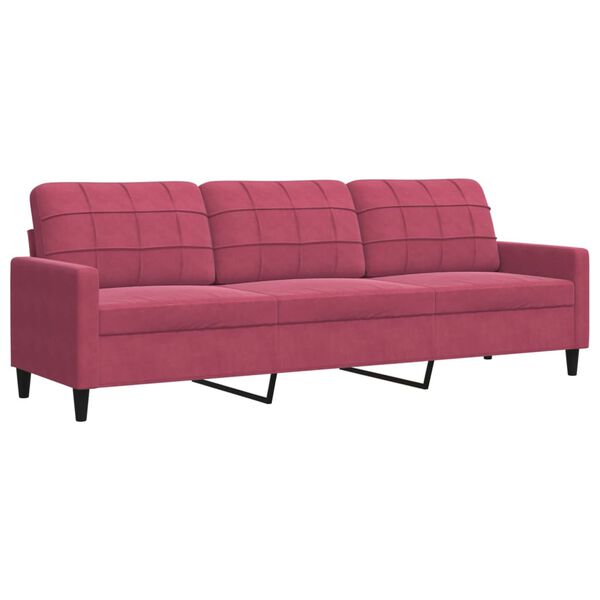 vidaXL 3-dijelni set sofa s jastucima crvena boja vina baršunasti