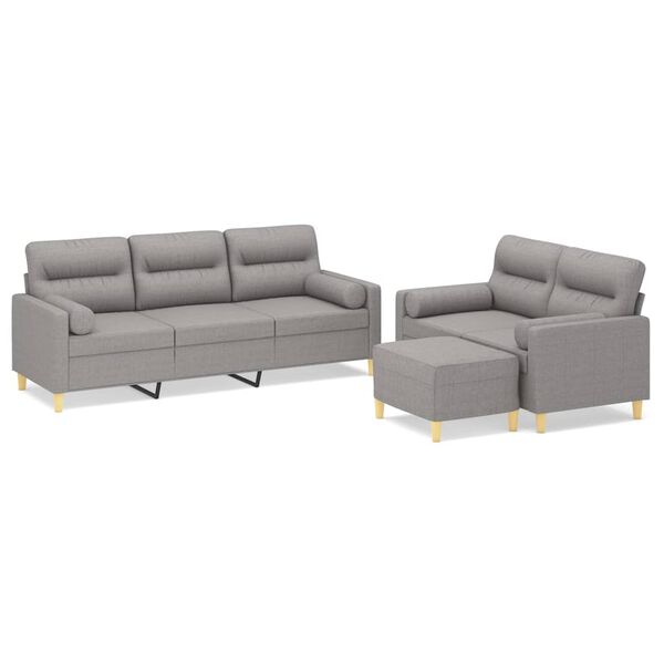 vidaXL 3-dijelni set sofa s jastucima svjetlosivi od tkanine