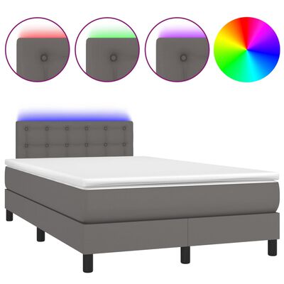 vidaXL Krevet s oprugama i madracem LED sivi 120x190 cm umjetna koža