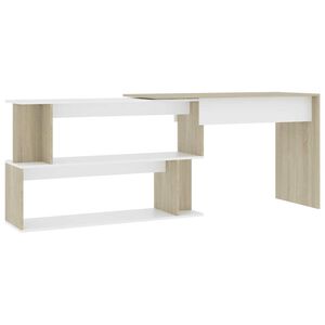 vidaXL Kutni radni stol bijeli i boja hrasta 200 x 50 x 76 cm drveni