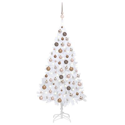 vidaXL Umjetno osvijetljeno božićno drvce s kuglicama bijelo 120cm PVC