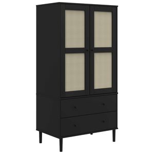 vidaXL Komoda SENJA crna izgled ratana 90x55x175 cm masivna borovina