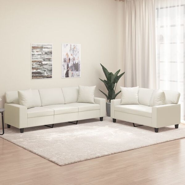 vidaXL 2-dijelni set sofa s jastucima krem od umjetne kože