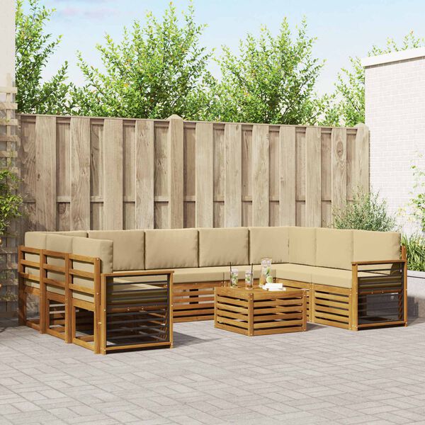 vidaXL Setovi sofa 10 pcs Prirodna i bež Čvrsto drvo akacije