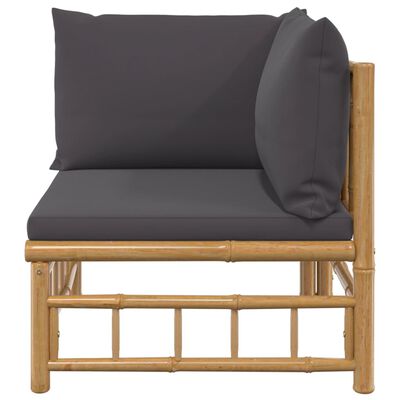 vidaXL Kutna vrtna sofa od bambusa s tamnosivim jastucima