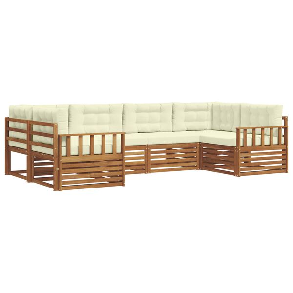 vidaXL Set vanjskih sofa 6 pcs Prirodna i krem Čvrsto drvo akacije