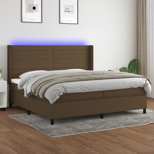 vidaXL Krevet box spring s madracem LED tamnosmeđi 200x200 cm tkanina