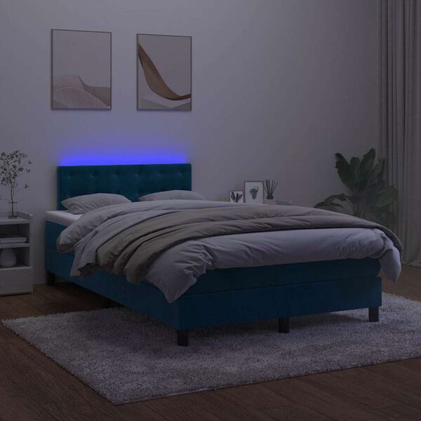 vidaXL Krevet box spring s madracem LED tamnoplavi 120x200 cm bar&scaron;un