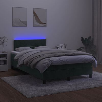 vidaXL Krevet s oprugama i madracem LED tamnozelenim 120x190 cm baršun