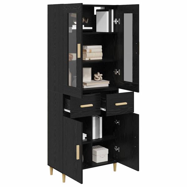 vidaXL Highboard Crni hrast 69,5 x 34 x 180 cm Konstruirano drvo