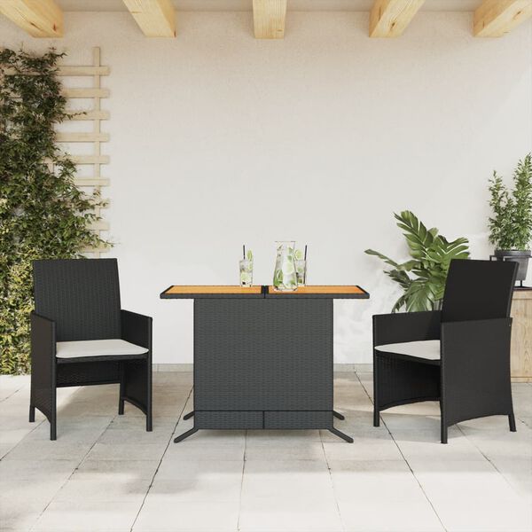 vidaXL 3-dijelni bistro set s jastucima crni od poliratana