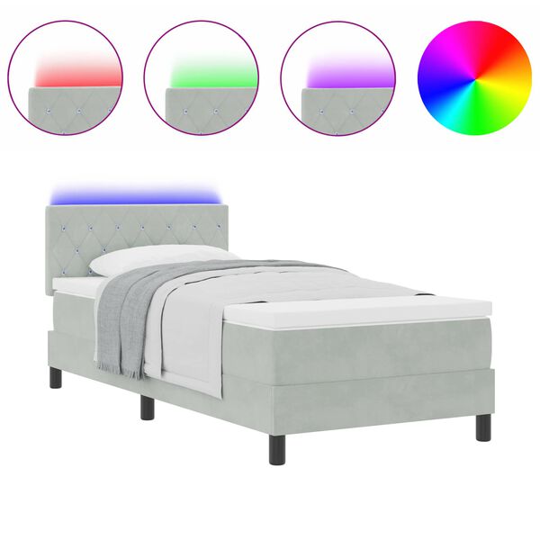 vidaXL LED Box Spring Krevet Svijetlo siva 90 x 200 cm Bar&scaron;un