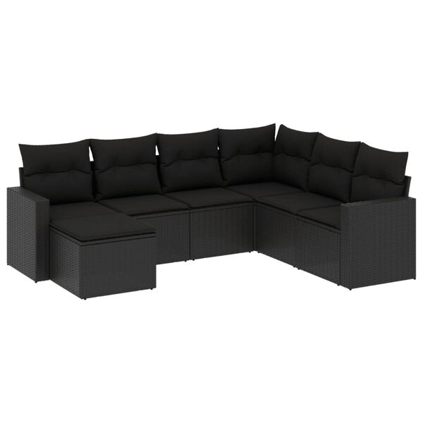 vidaXL 7-dijelni set vrtnih sofa od poliratana s jastucima crni