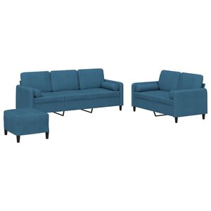 vidaXL 3-dijelni set sofa s jastucima plavi bar&scaron;unasti