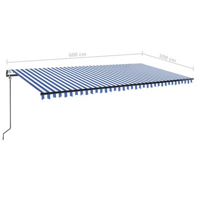 vidaXL Automatska tenda sa senzorom LED 600 x 300 cm plavo-bijela