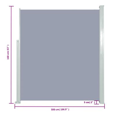 vidaXL Uvlačiva bočna tenda 160 x 500 cm siva