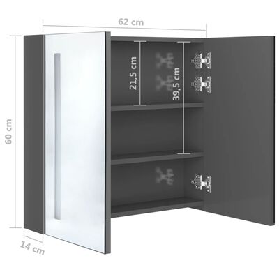 vidaXL LED kupaonski ormarić s ogledalom sjajni sivi 62 x 14 x 60 cm
