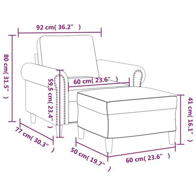 vidaXL Fotelja s tabureom tamnosiva 60 cm baršunasta