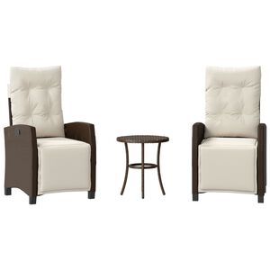 vidaXL 3-dijelni bistro set s jastucima smeđi od poliratana