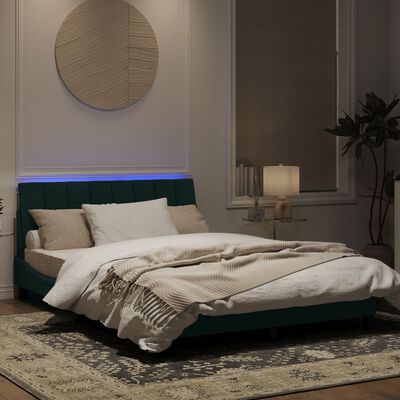 vidaXL Okvir kreveta s LED svjetlima tamnozeleni 120x200 cm baršunasti