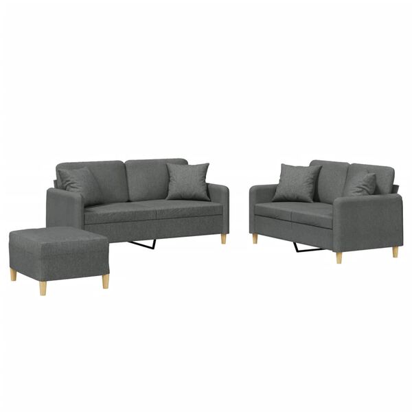 vidaXL 3-dijelni set sofa s jastucima tamnosivi od tkanine