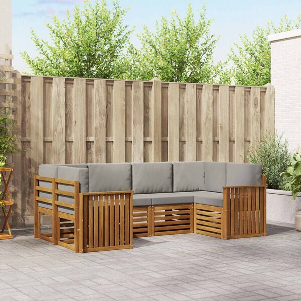 vidaXL Setovi sofa 6 pcs Prirodna i svijetlo siva Čvrsto drvo akacije