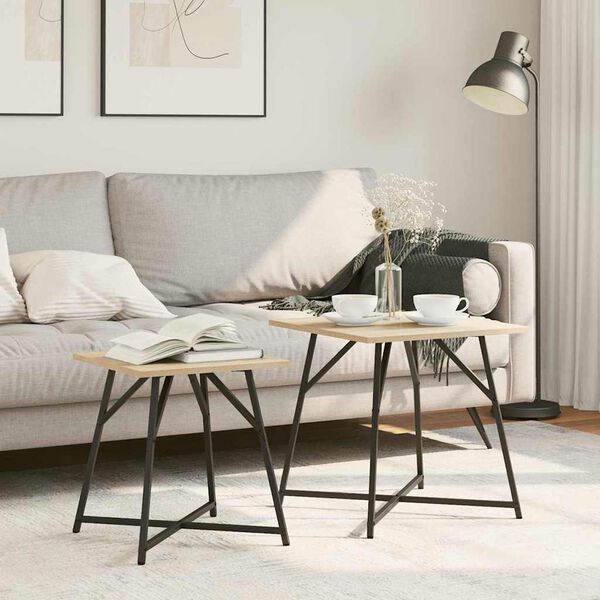 vidaXL Set pomoćnih stolića 2 pcs Sonoma hrast i crna