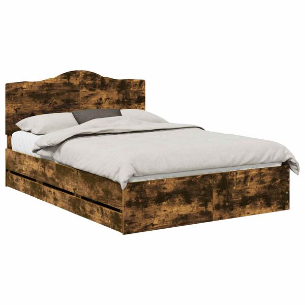 vidaXL Krevetna konstrukcija s ladicama Dimljeni hrast 160 x 200 cm