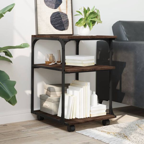 vidaXL Stalak za pisač s 3 razine smeđa boja hrasta 43x48x64 cm drveni