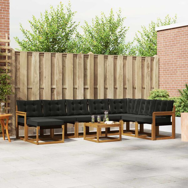 vidaXL Set vanjskih sofa s jastukom 9 pcs Prirodna i crna