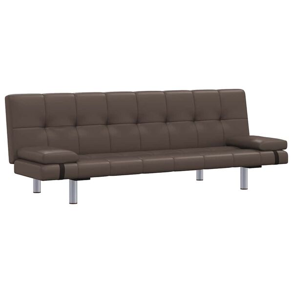 vidaXL Kauč na razvlačenje od umjetne kože s dva jastuka smeđi