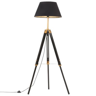 vidaXL Podna svjetiljka s tronošcem crno-zlatna od tikovine 141 cm